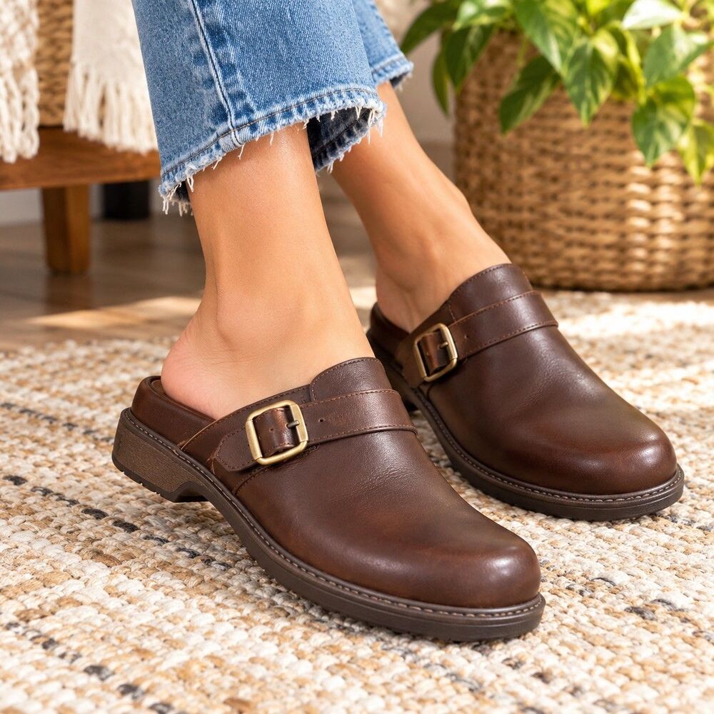 Eastland Erin Slip-On Buckle Mule Shoes Women’s Size 9.5 Brown Comfort Clog NWOT